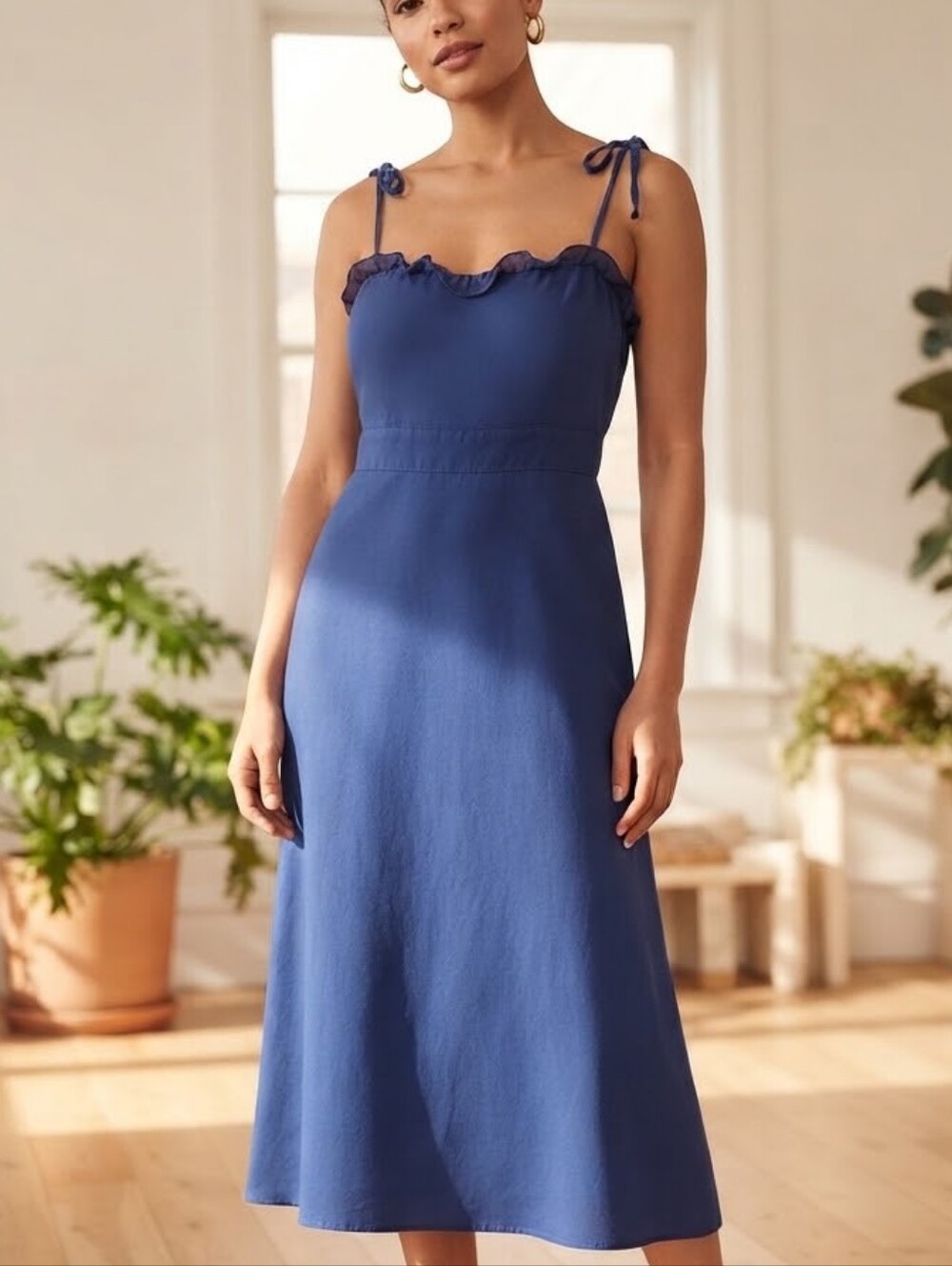 NEVER WORN BCBG Royal Blue Tie-Shoulder Midi Dress WITH Pockets Sz Size Large L